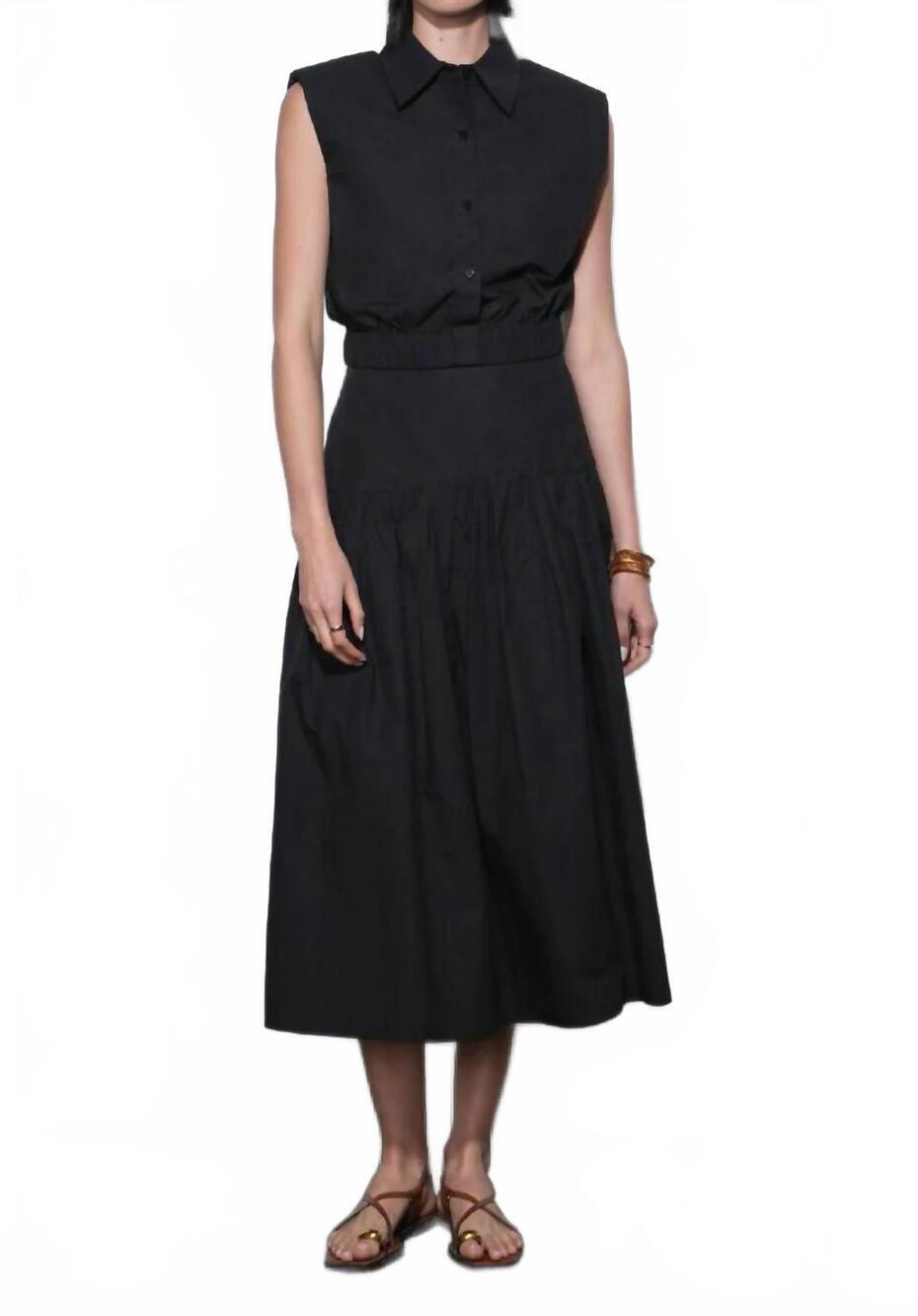 NEW GREYLIN oren poplin midi skirt in black